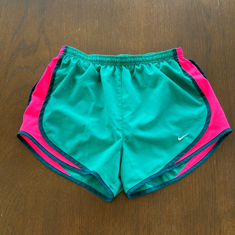 Nike Dri-fit teal & hot pink Tempo shorts